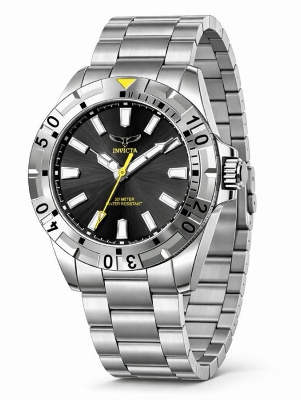 Invicta Specialty Stainless Steel Watch with Black Dial and Yellow Accents 42mm